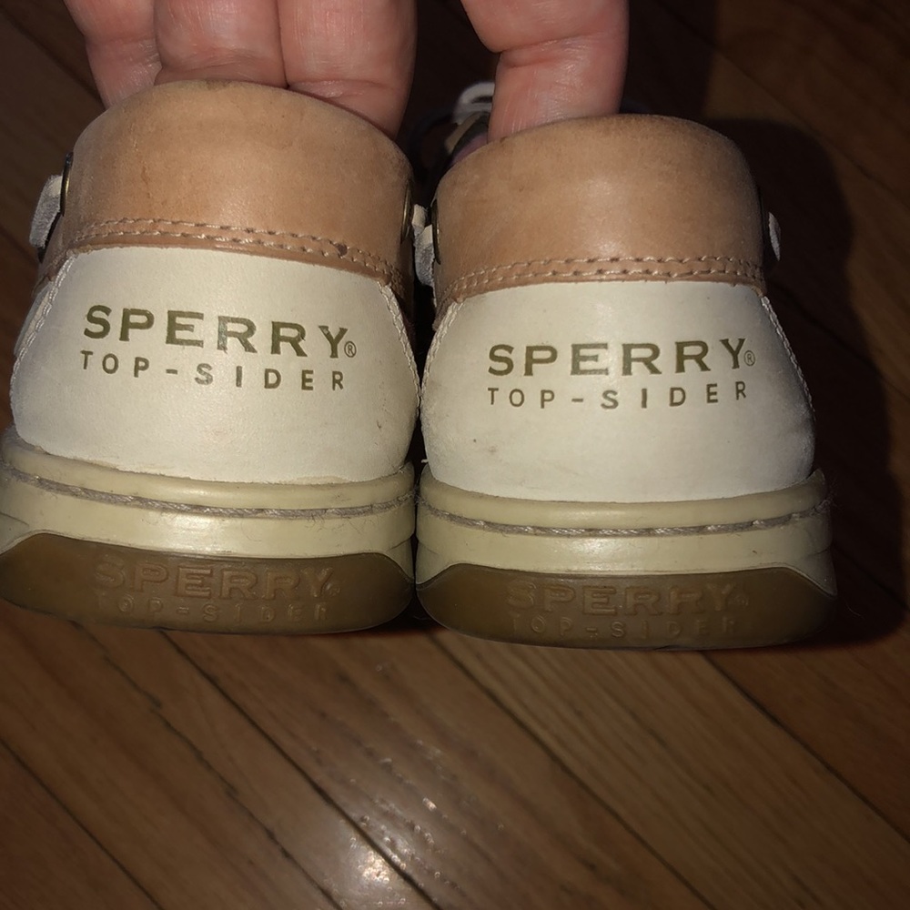 Sperry Top-Siders Pink pattern with white Polka Dots on Tan Leather - Picture 10 of 10